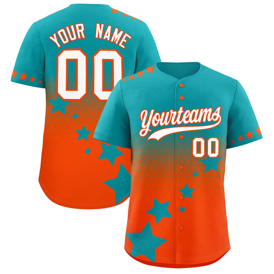 Custom Aqua Orange White Rising Stars Series Gradient Fashion Baseball Jersey | BuyFootballJersey