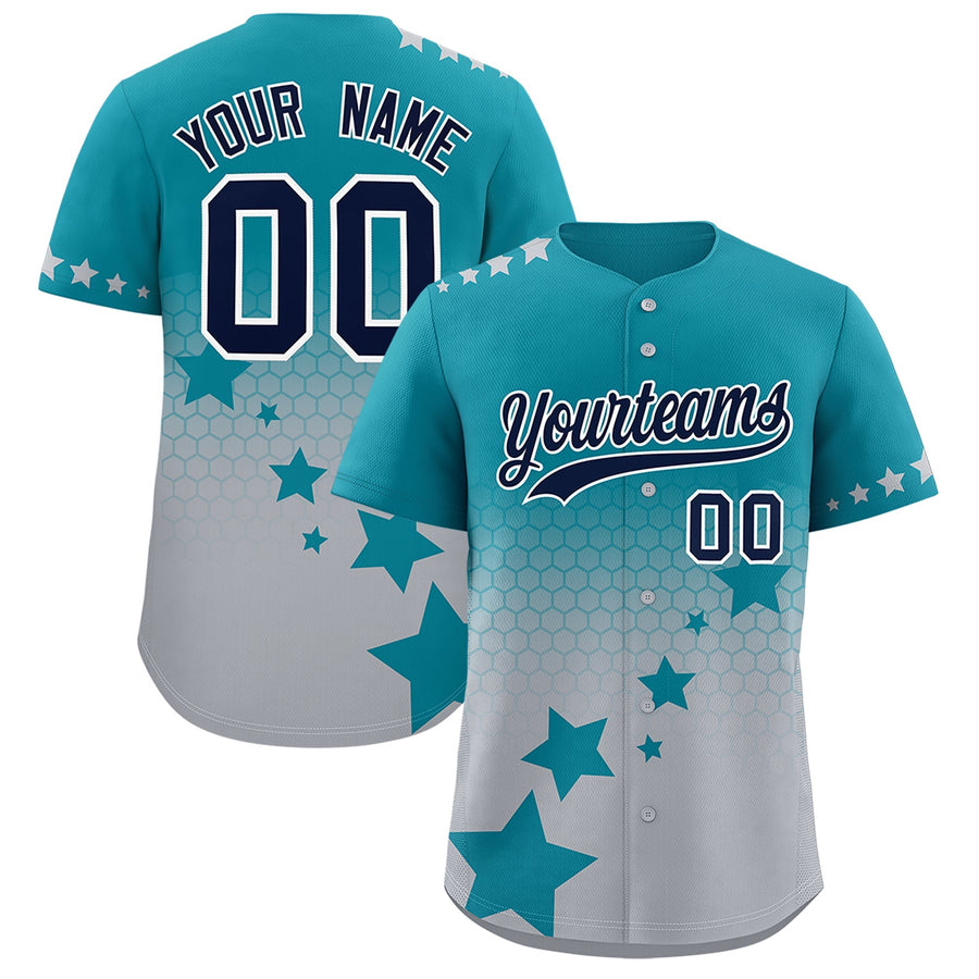 Custom Teal Gray Navy Rising Stars Series Gradient Fashion Baseball Jersey | BuyFootballJersey