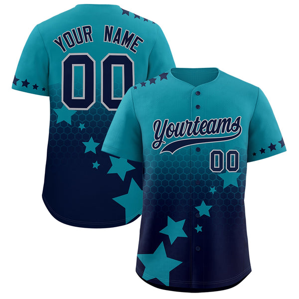 Custom Teal Navy Gray Rising Stars Series Gradient Fashion Baseball Jersey | BuyFootballJersey
