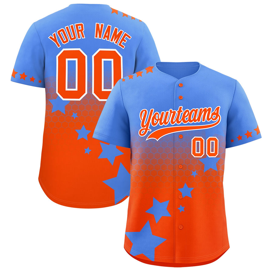 Custom Powder Blue Orange White Rising Stars Series Gradient Fashion Baseball Jersey | BuyFootballJersey
