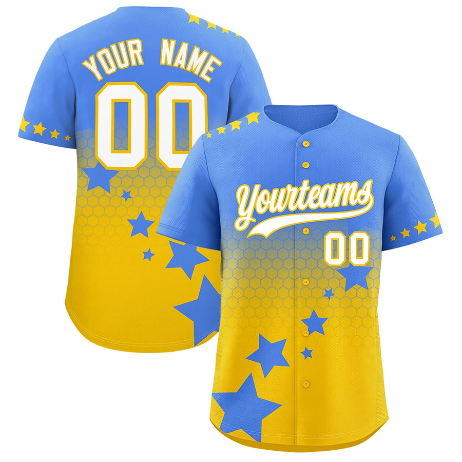 Custom Powder Blue Gold White Rising Stars Series Gradient Fashion Baseball Jersey | BuyFootballJersey
