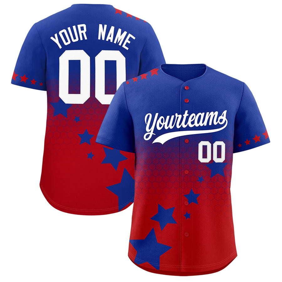 Custom Royal Blue Red White Rising Stars Series Gradient Fashion Baseball Jersey | BuyFootballJersey