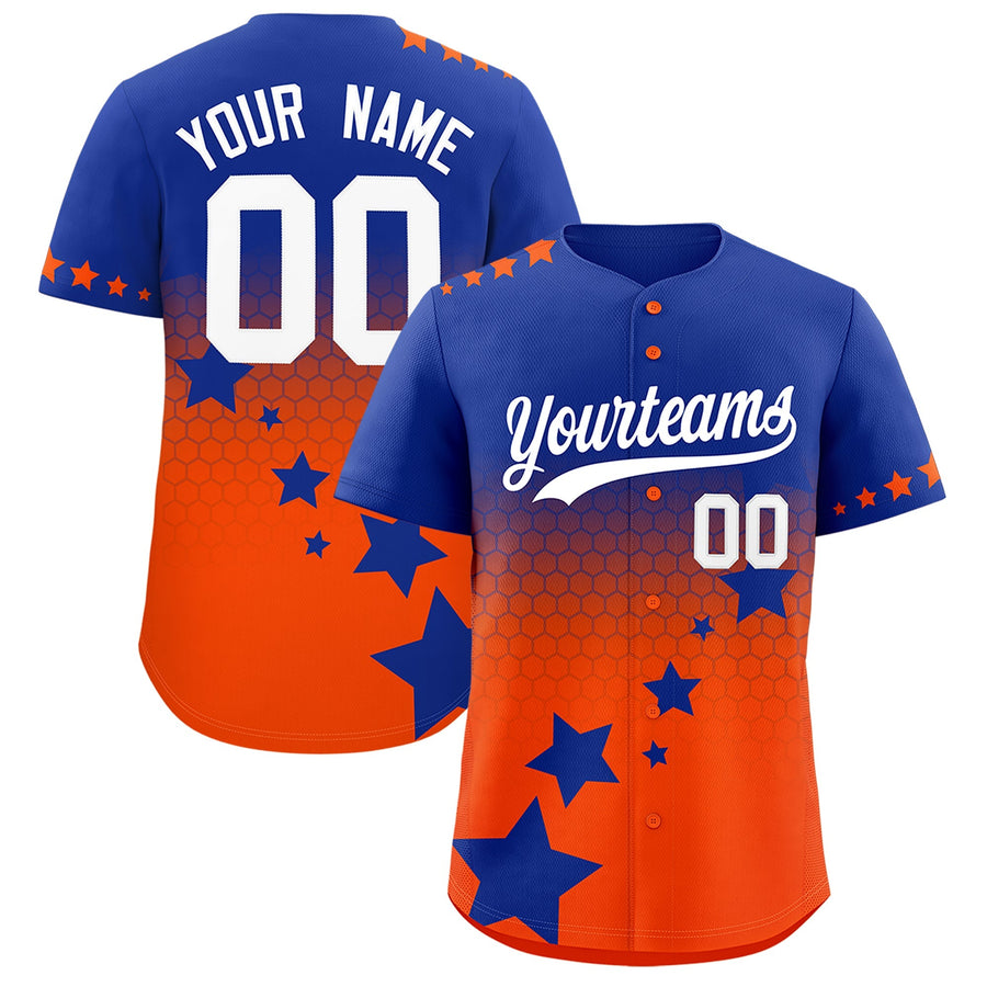 Custom Royal Blue Orange White Rising Stars Series Gradient Fashion Baseball Jersey | BuyFootballJersey