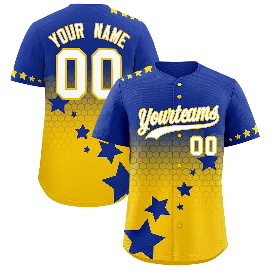 Custom Royal Blue Gold White Rising Stars Series Gradient Fashion Baseball Jersey | BuyFootballJersey