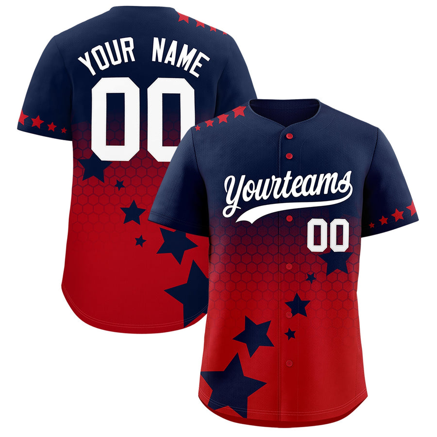 Custom Navy Red White Rising Stars Series Gradient Fashion Baseball Jersey | BuyFootballJersey