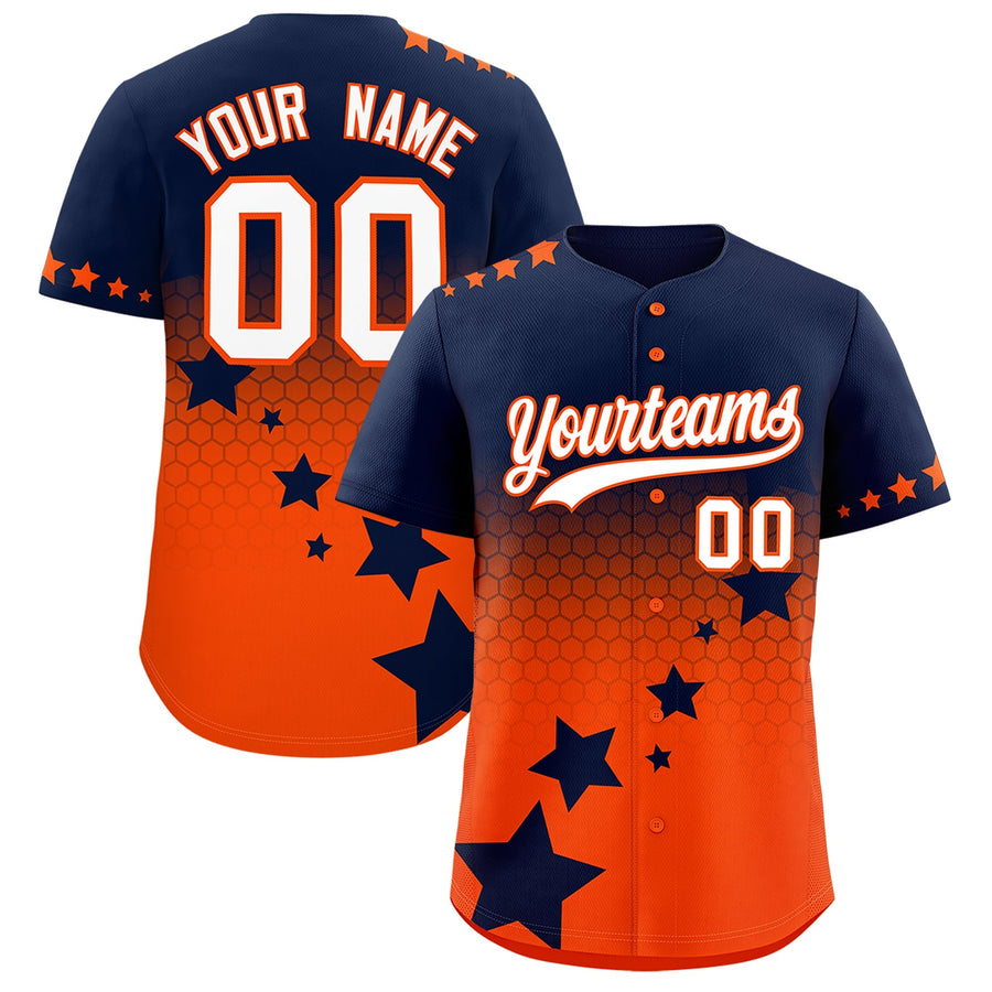 Custom Navy Orange White Rising Stars Series Gradient Fashion Baseball Jersey | BuyFootballJersey
