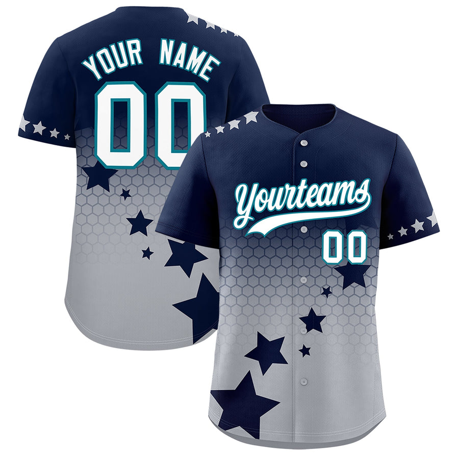 Custom Navy Gray White Rising Stars Series Gradient Fashion Baseball Jersey | BuyFootballJersey