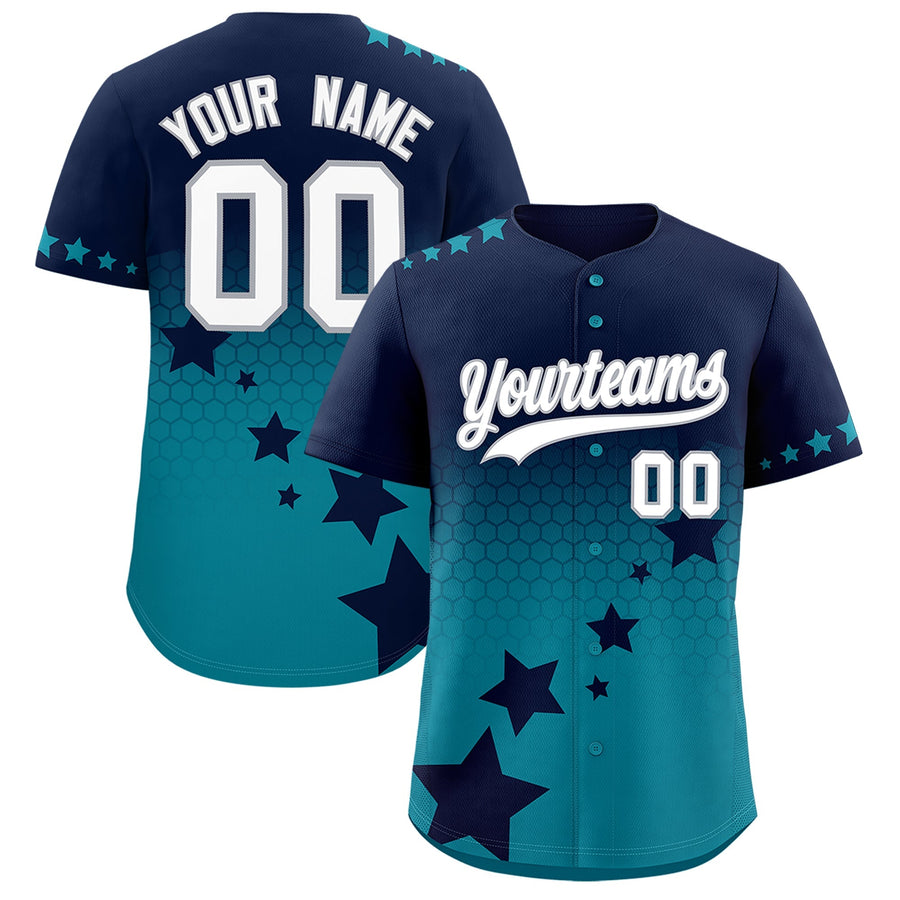 Custom Navy Teal White Rising Stars Series Gradient Fashion Baseball Jersey | BuyFootballJersey