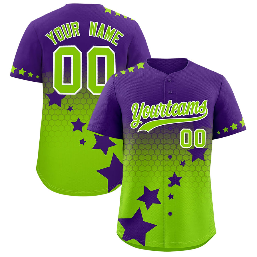 Custom Purple Neon Green White Rising Stars Series Gradient Fashion Baseball Jersey | BuyFootballJersey