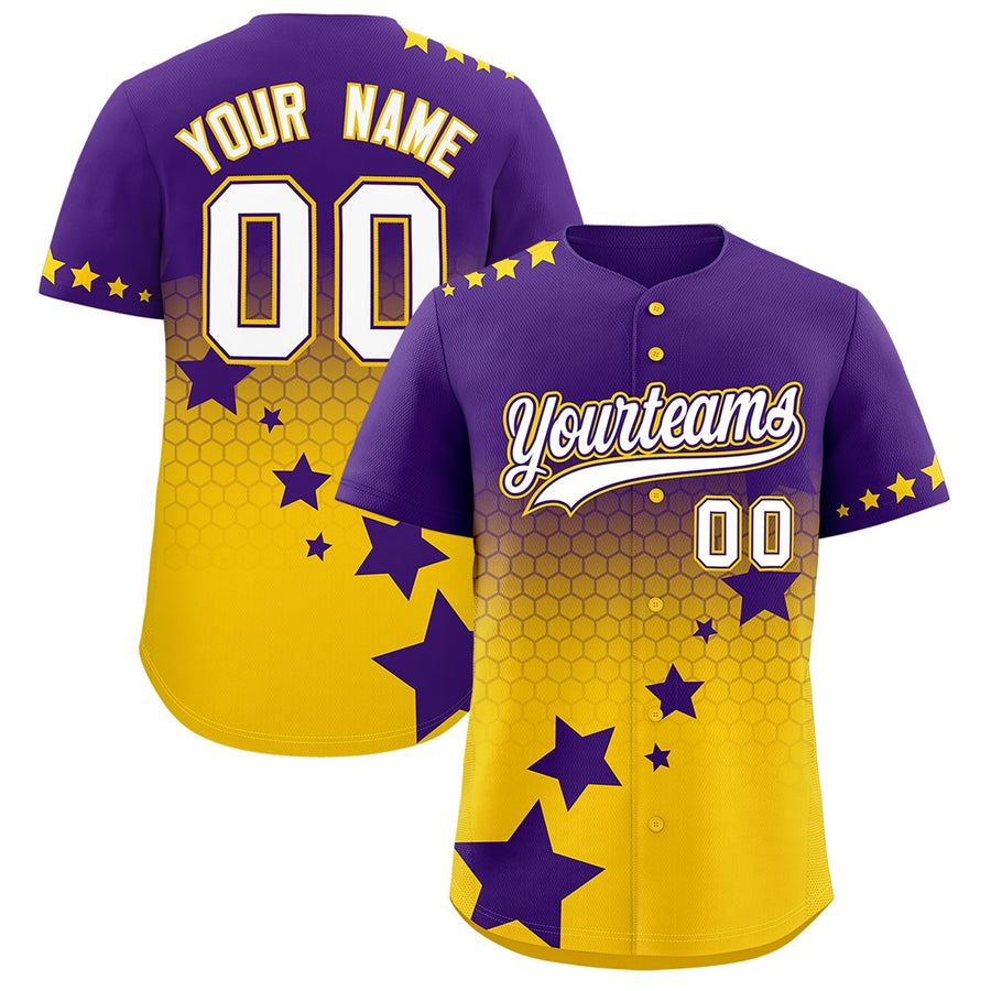 Custom Purple Gold White Rising Stars Series Gradient Fashion Baseball Jersey | BuyFootballJersey