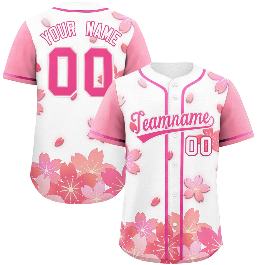 Custom White Pink Cherry Blossom Graffiti Pattern Baseball Jersey | BuyFootballJersey