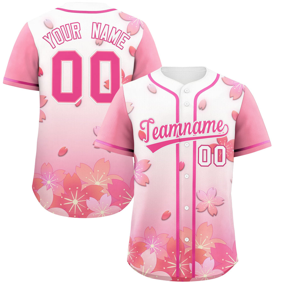 Custom White Pink Cherry Blossom Graffiti Pattern Baseball Jersey | BuyFootballJersey