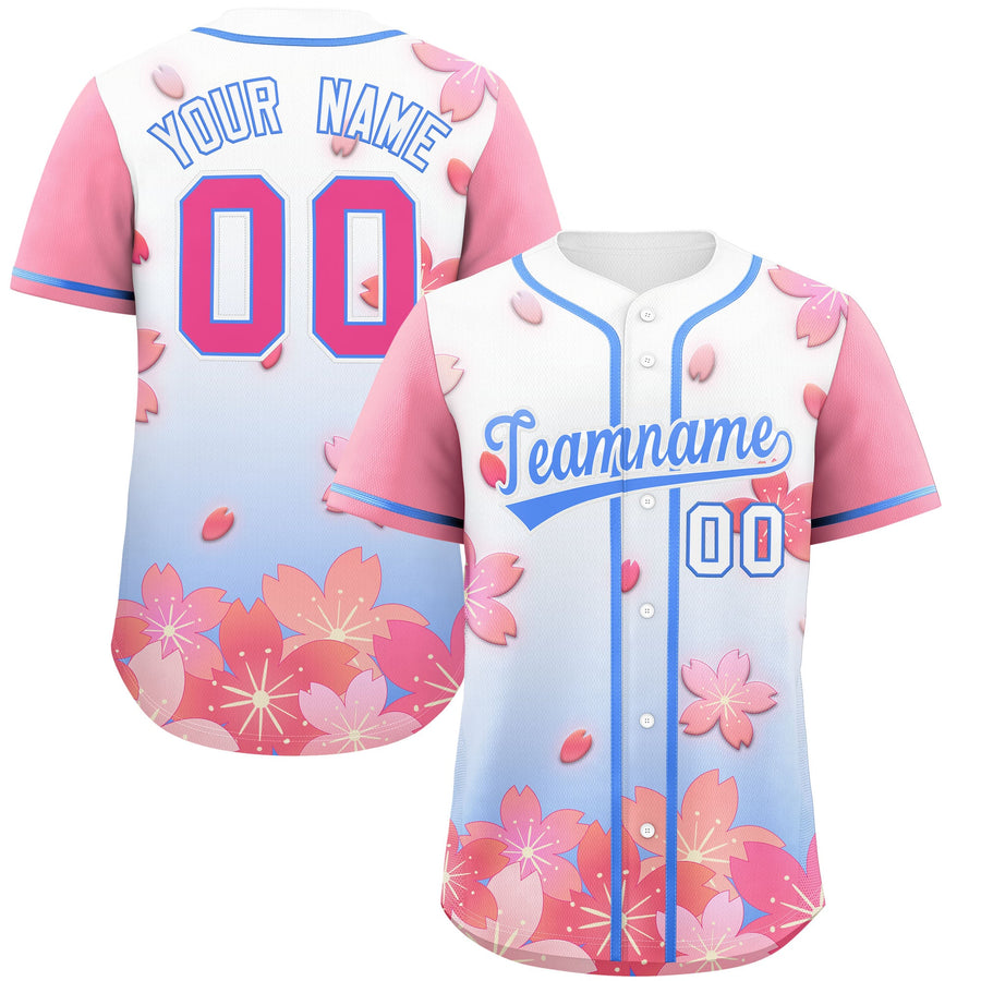 Custom Blue Pink Cherry Blossom Graffiti Pattern Baseball Jersey | BuyFootballJersey