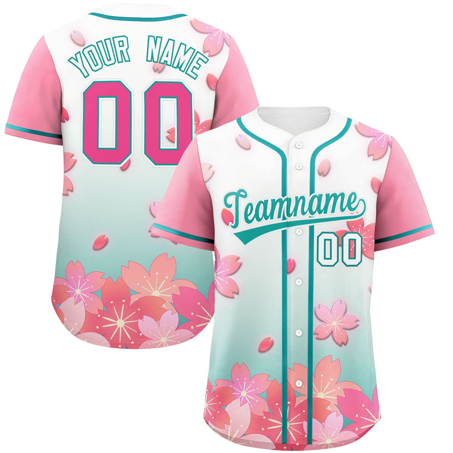 Custom Green Pink Cherry Blossom Graffiti Pattern Baseball Jersey | BuyFootballJersey