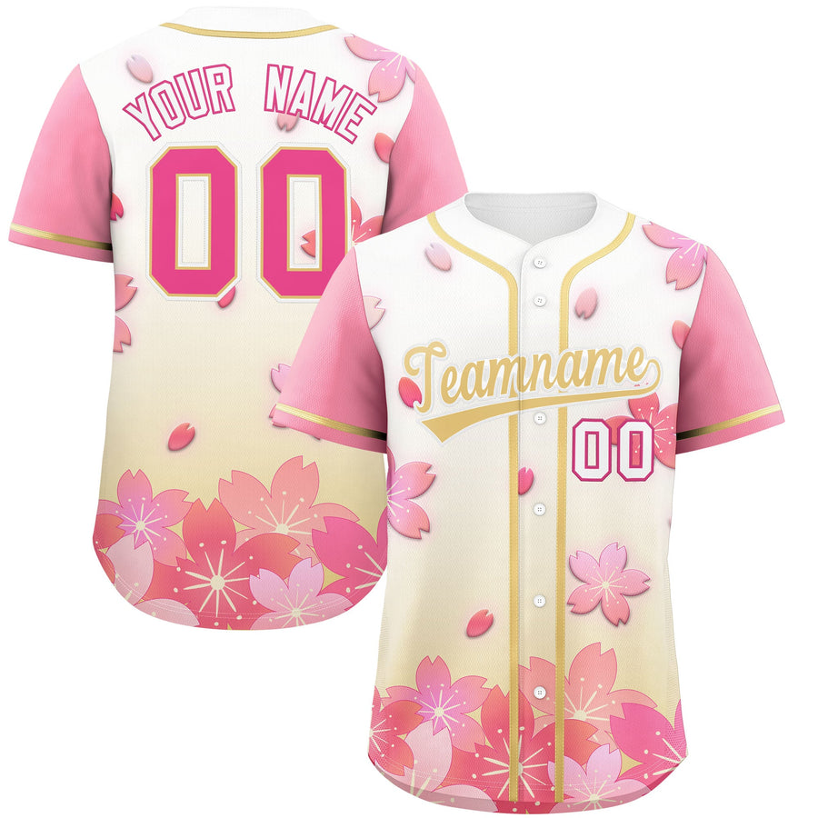 Custom Cream Pink Cherry Blossom Graffiti Pattern Baseball Jersey | BuyFootballJersey