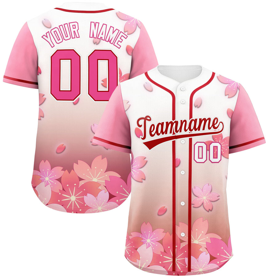 Custom Red Pink Cherry Blossom Graffiti Pattern Baseball Jersey | BuyFootballJersey