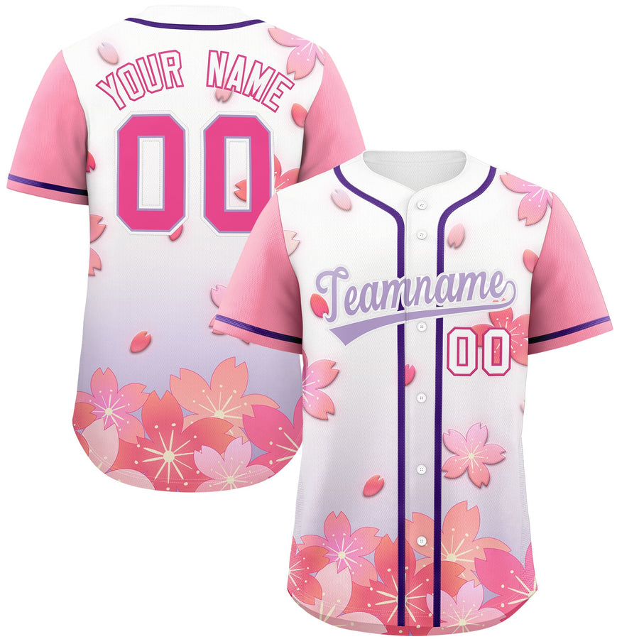 Custom Purple Pink Cherry Blossom Graffiti Pattern Baseball Jersey | BuyFootballJersey