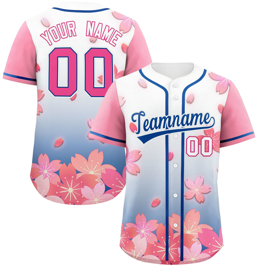 Custom Midnight Blue Pink Cherry Blossom Graffiti Pattern Baseball Jersey | BuyFootballJersey