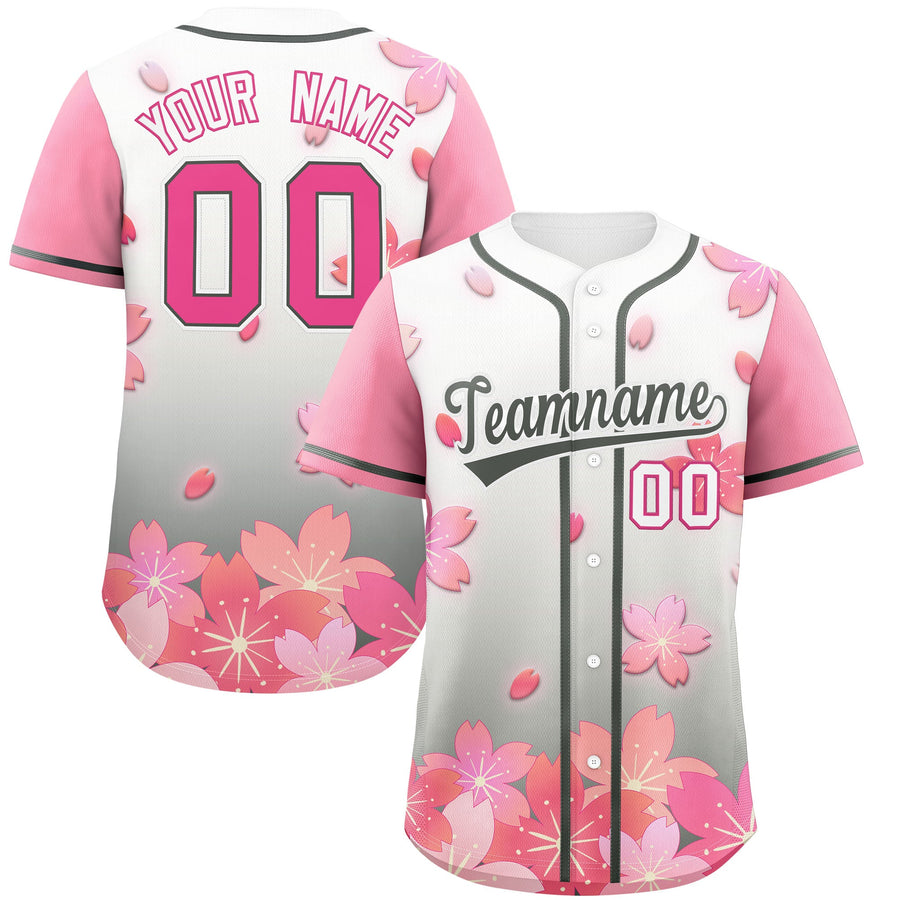 Custom Gray Pink Cherry Blossom Graffiti Pattern Baseball Jersey | BuyFootballJersey