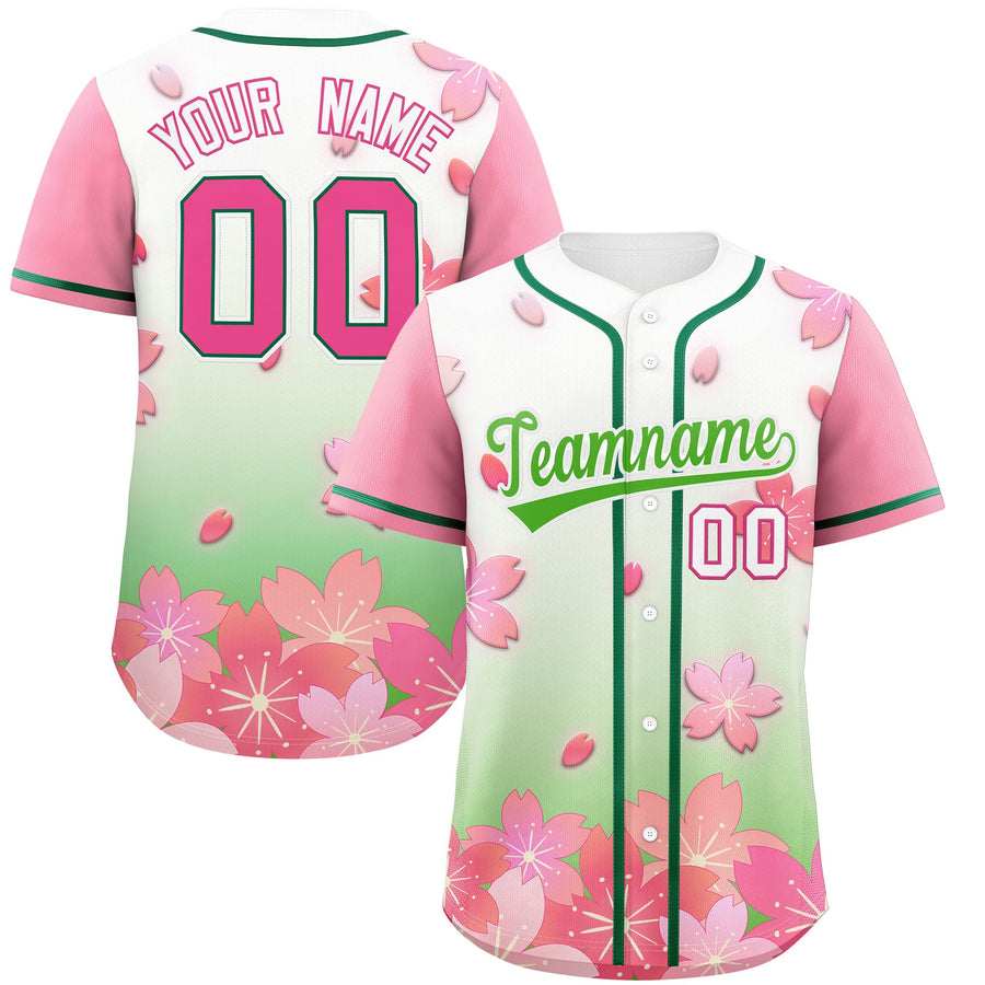 Custom Light Green Pink Cherry Blossom Graffiti Pattern Baseball Jersey | BuyFootballJersey