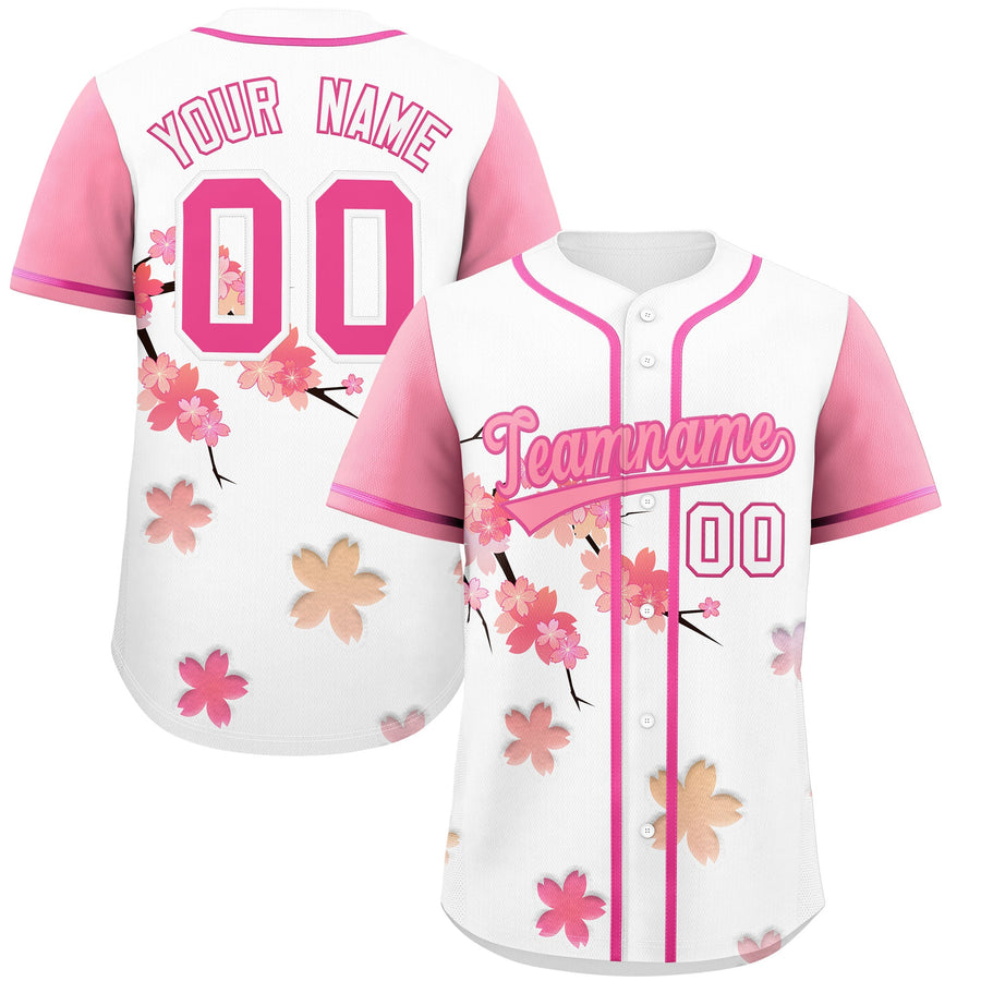 Custom White pink Cherry Blossom Graffiti Pattern Baseball Jersey | BuyFootballJersey