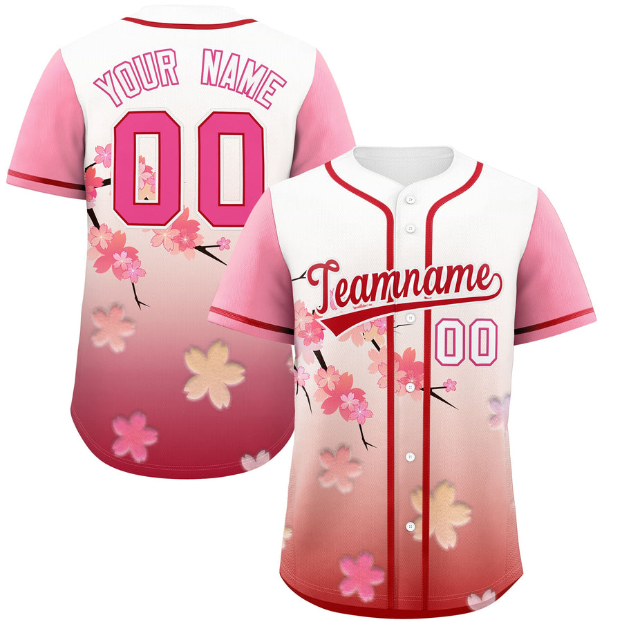 Custom Pink Red Cherry Blossom Graffiti Pattern Baseball Jersey | BuyFootballJersey