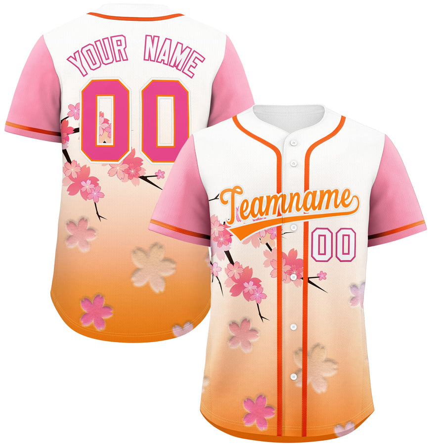Custom Gold Orange Pink Cherry Blossom Graffiti Pattern Baseball Jersey | BuyFootballJersey