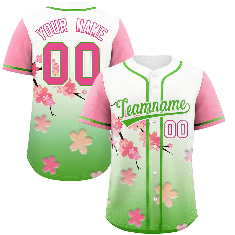 Custom Light Green Pink Cherry Blossom Graffiti Pattern Baseball Jersey | BuyFootballJersey