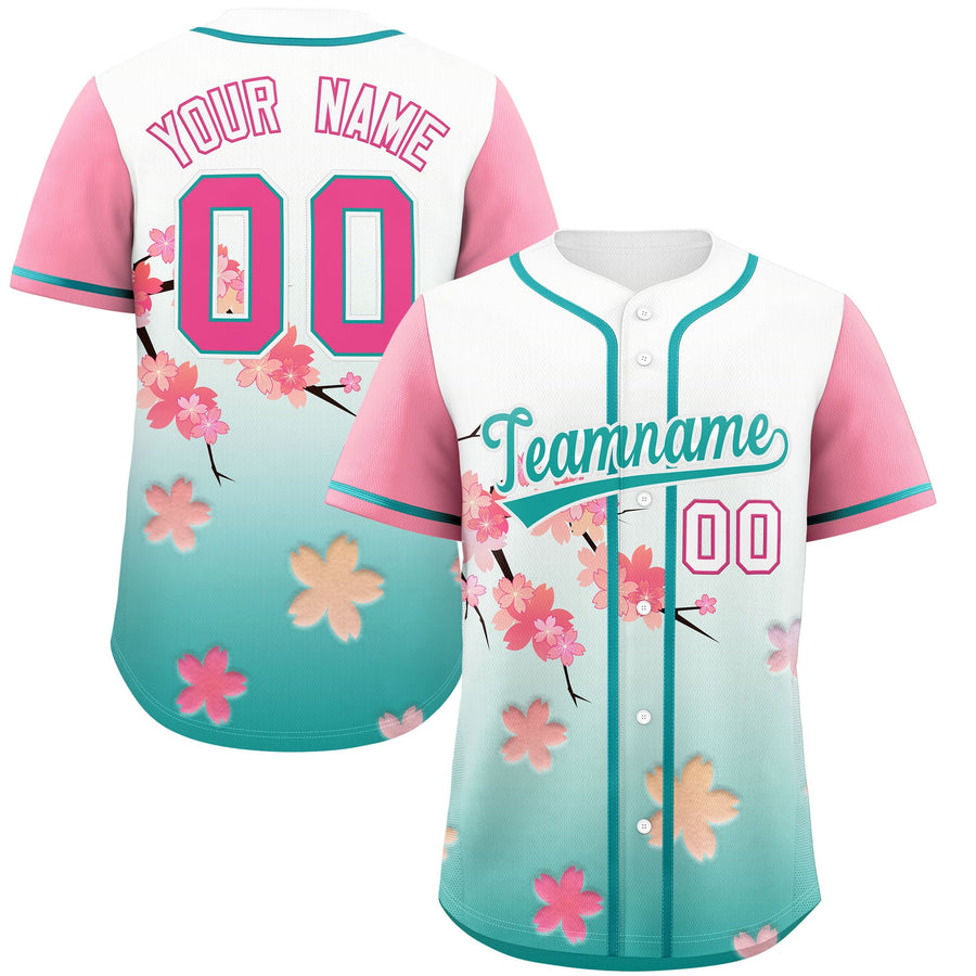 Custom Aqua Pink Cherry Blossom Graffiti Pattern Baseball Jersey | BuyFootballJersey