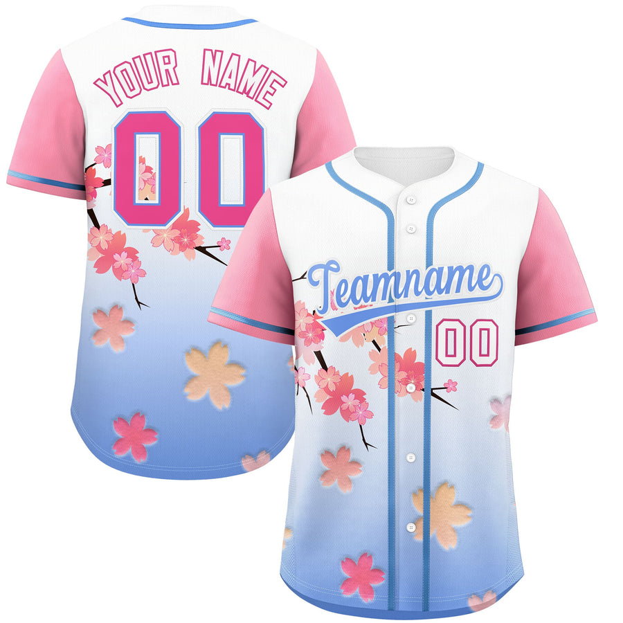 Custom Light Blue Pink Cherry Blossom Graffiti Pattern Baseball Jersey | BuyFootballJersey