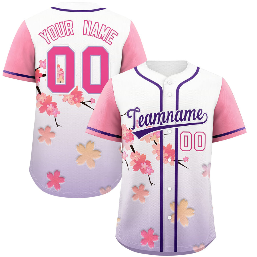 Custom Purple P Cherry Blossom Graffiti Pattern Baseball Jersey | BuyFootballJersey