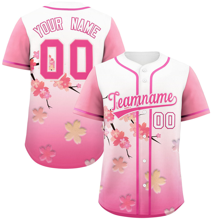 Custom White Pink Cherry Blossom Graffiti Pattern Baseball Jersey | BuyFootballJersey