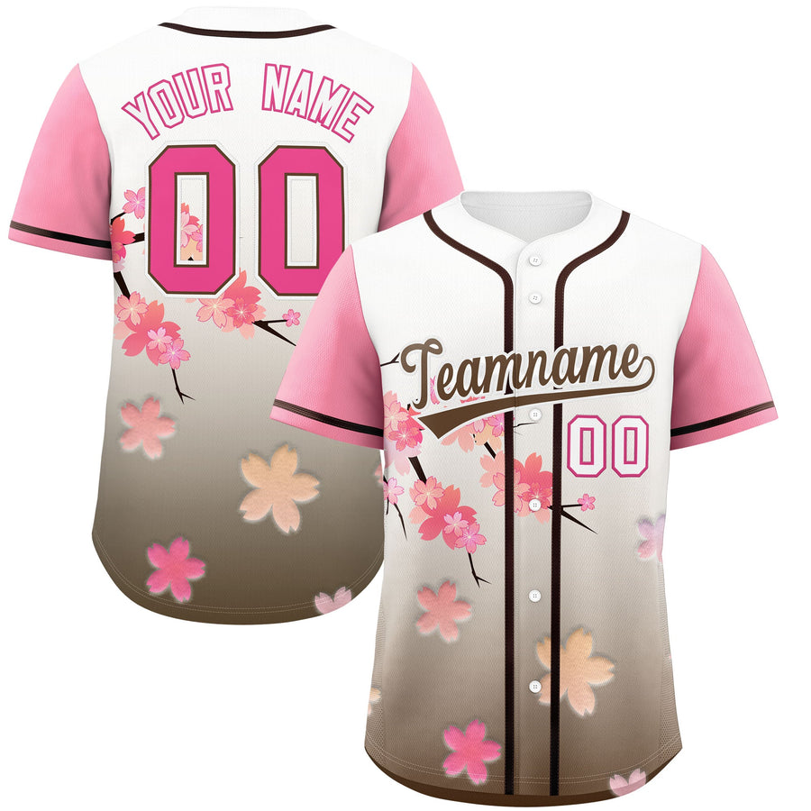 Custom Pink Seal Brown Cherry Blossom Graffiti Pattern Baseball Jersey | BuyFootballJersey