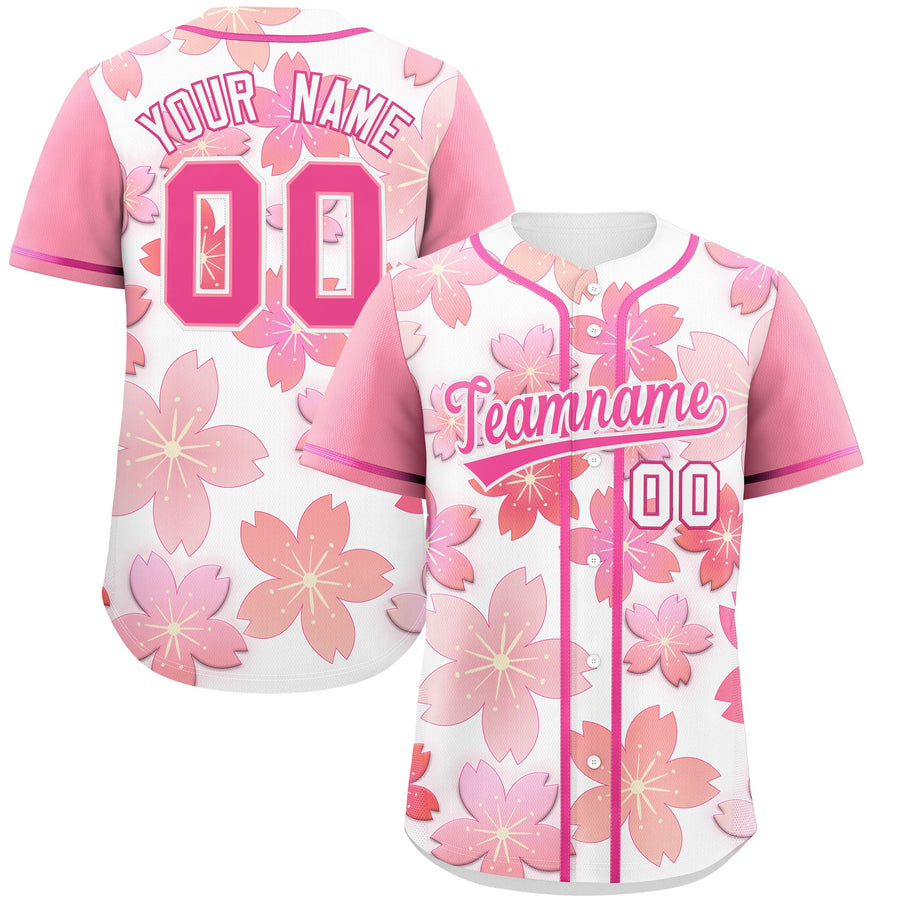 Custom White Cherry Blossom Graffiti Pattern Baseball Jersey | BuyFootballJersey