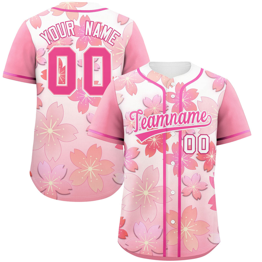 Custom Pink Cherry Blossom Graffiti Pattern Baseball Jersey | BuyFootballJersey