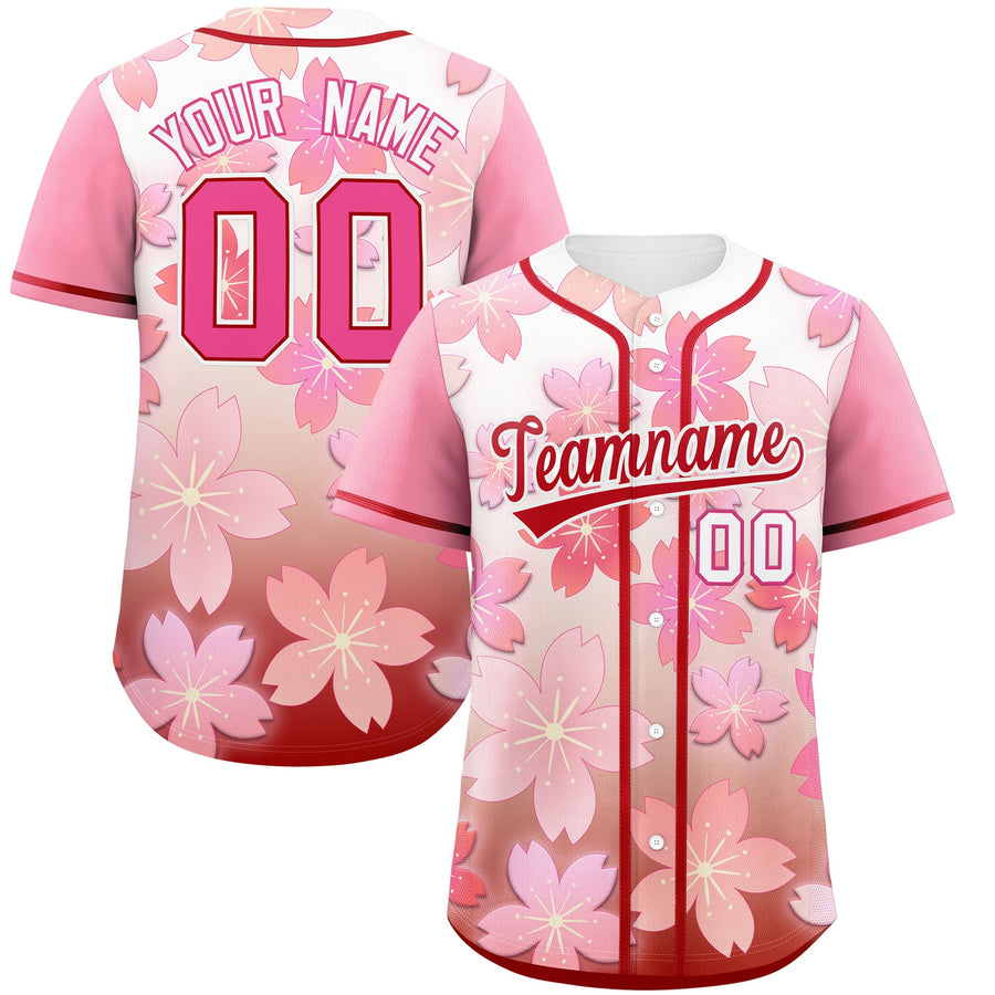 Custom Pink Red Cherry Blossom Graffiti Pattern Baseball Jersey | BuyFootballJersey