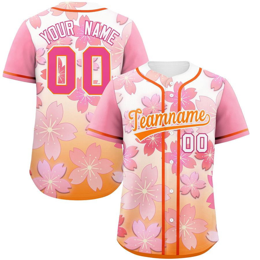 Custom Gold Orange Pink Cherry Blossom Graffiti Pattern Baseball Jersey | BuyFootballJersey