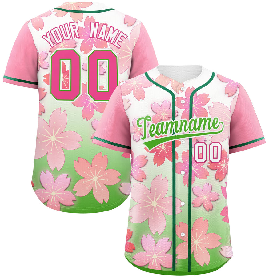 Custom Light Green Pink Cherry Blossom Graffiti Pattern Baseball Jersey | BuyFootballJersey