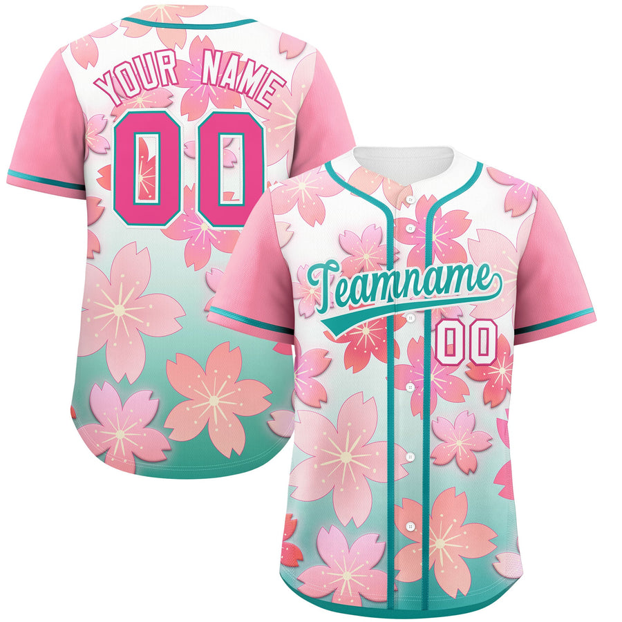 Custom Aqua Pink Cherry Blossom Graffiti Pattern Baseball Jersey | BuyFootballJersey