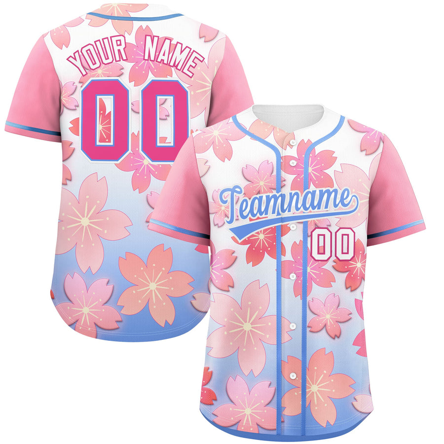 Custom Pink Powder Blue Cherry Blossom Graffiti Pattern Baseball Jersey | BuyFootballJersey