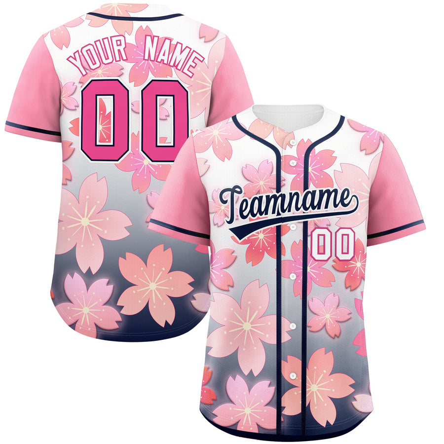 Custom Navy Pink Cherry Blossom Graffiti Pattern Baseball Jersey | BuyFootballJersey