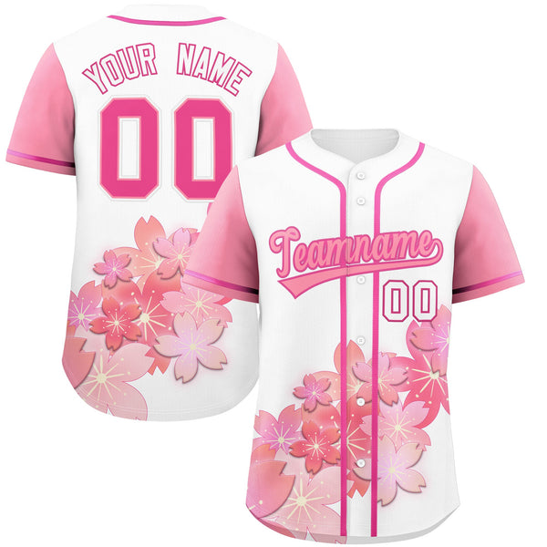 Custom White Pink Cherry Blossom Graffiti Pattern Baseball Jersey | BuyFootballJersey