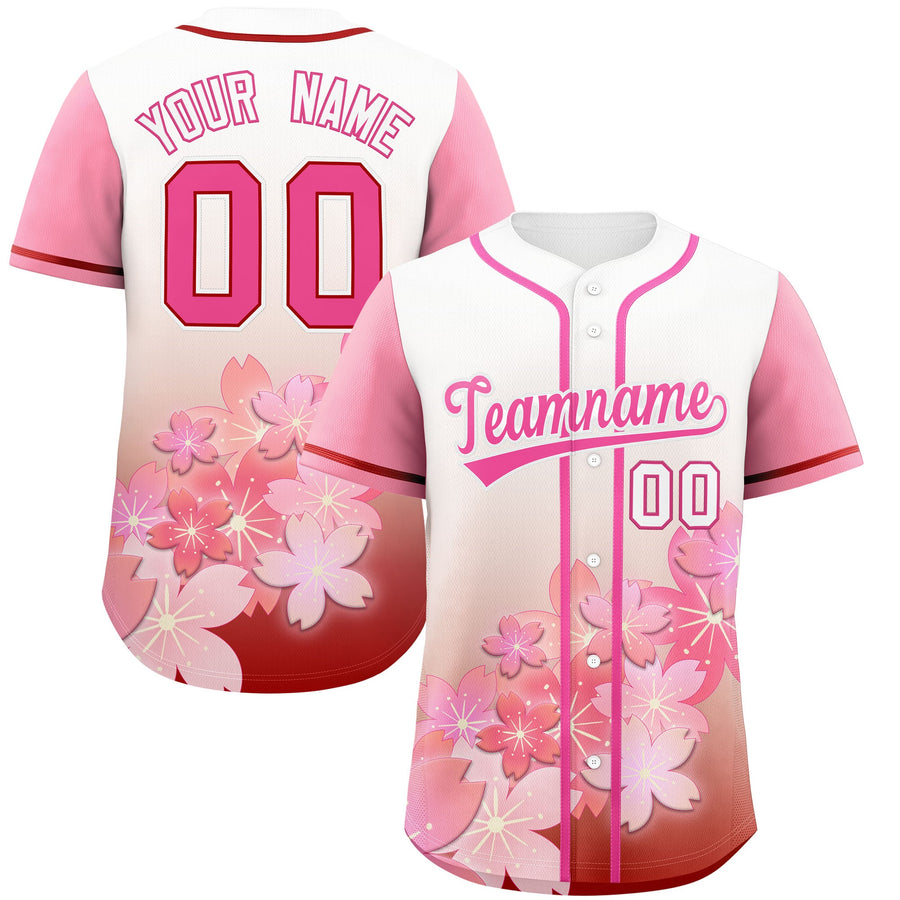 Custom pink Red Cherry Blossom Graffiti Pattern Baseball Jersey | BuyFootballJersey