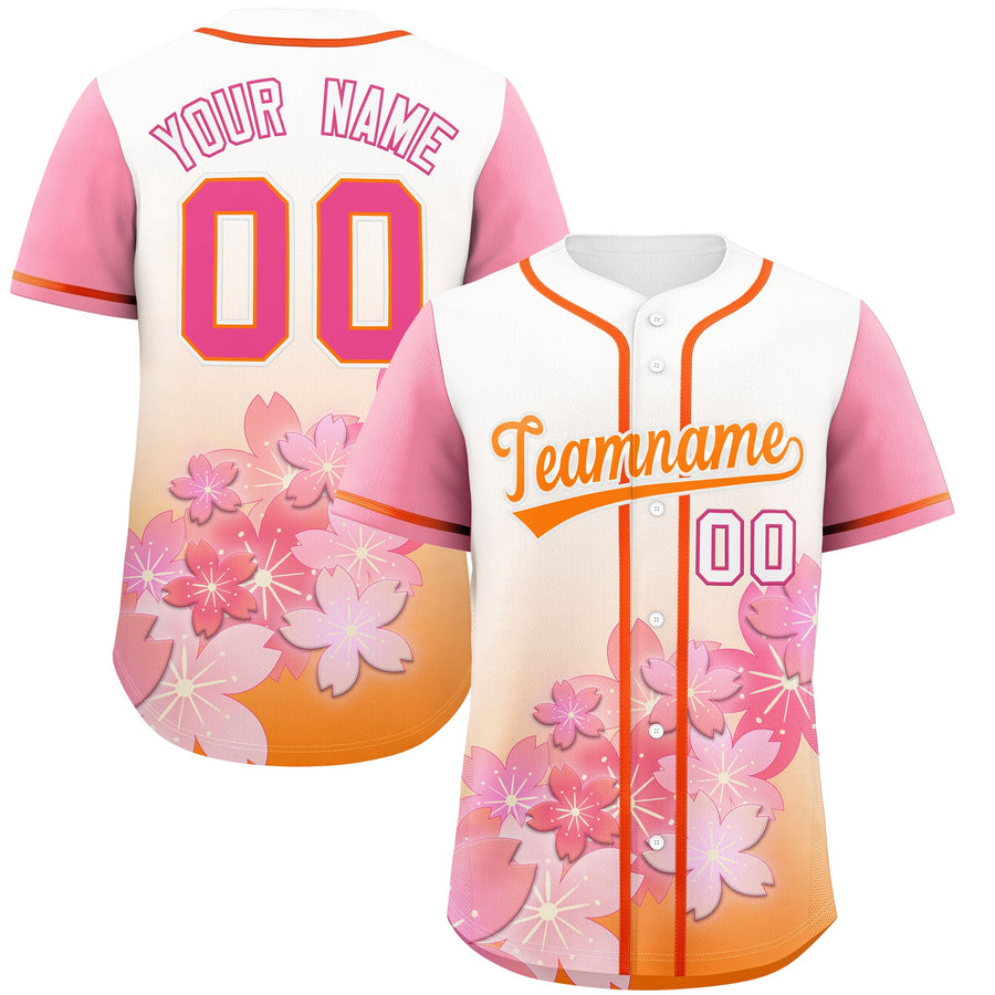 Custom Gold Orange Pink Cherry Blossom Graffiti Pattern Baseball Jersey | BuyFootballJersey