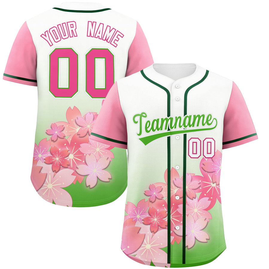 Custom Light Green Pink Cherry Blossom Graffiti Pattern Baseball Jersey | BuyFootballJersey