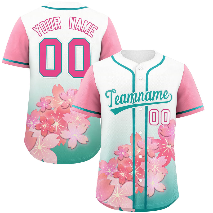 Custom Aqua Pink Cherry Blossom Graffiti Pattern Baseball Jersey | BuyFootballJersey