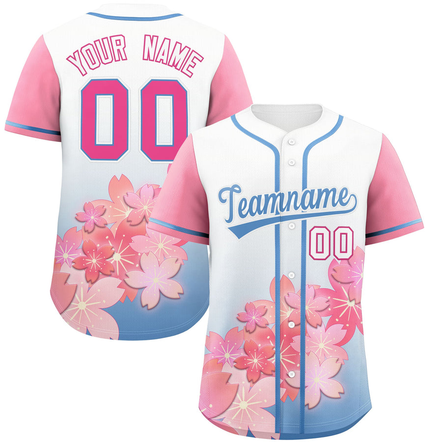 Custom Light Blue Pink Cherry Blossom Graffiti Pattern Baseball Jersey | BuyFootballJersey