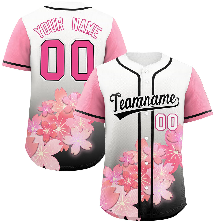 Custom Black Pink Cherry Blossom Graffiti Pattern Baseball Jersey | BuyFootballJersey