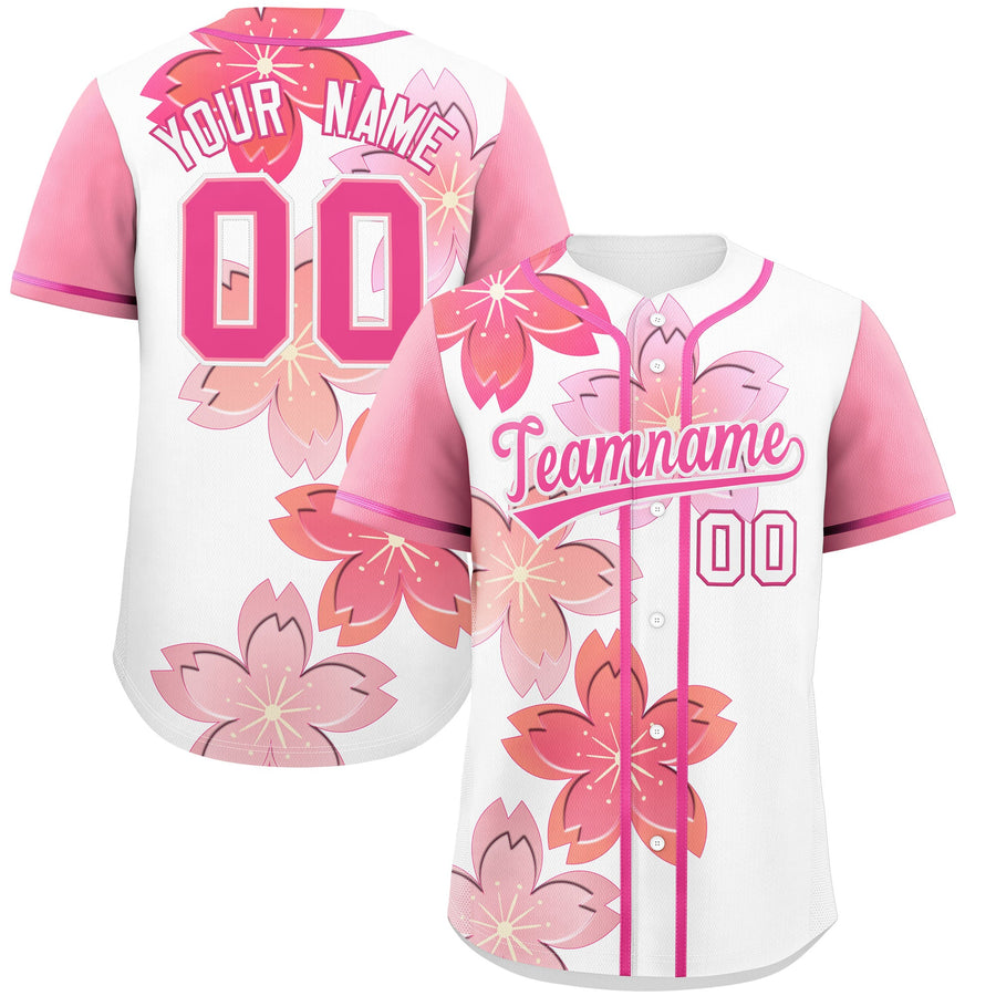Custom White Pink Cherry Blossom Graffiti Pattern Baseball Jersey | BuyFootballJersey