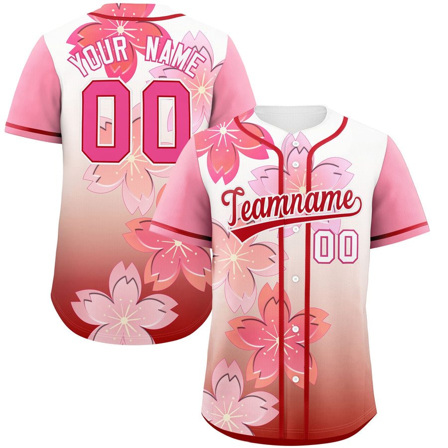 Custom Red Pink Cherry Blossom Graffiti Pattern Baseball Jersey | BuyFootballJersey